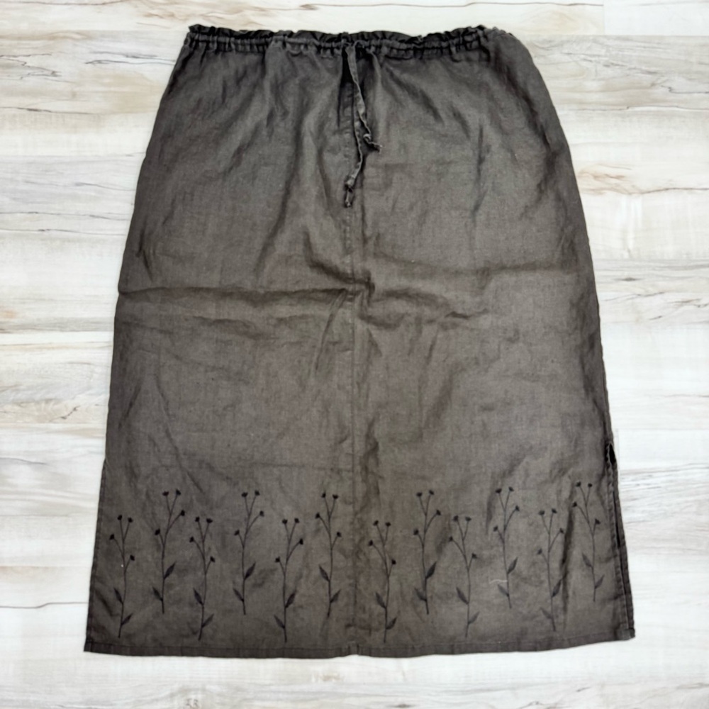 L.L. Bean Women’s Dark Brown 100% Linen Mid-Length Midi Straight Skirt sz Large